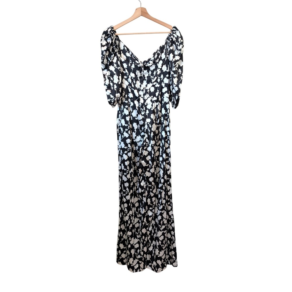 Never A Wallflower Black White Floral Puff Sleeve Wide Leg Jumpsuit XS NWT